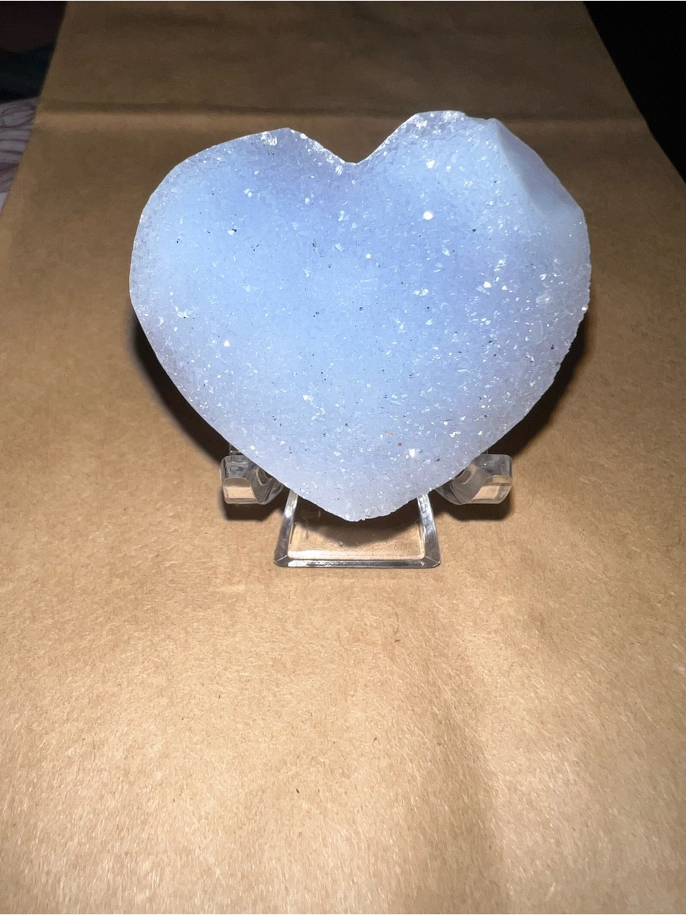 Hand-Carved Light Blue Agate Lace Heart Druzy Sculpture - Home Art Accent